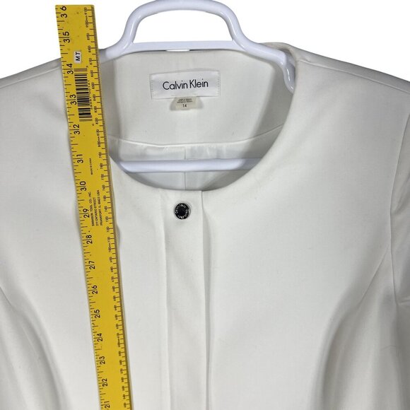 Calvin Klein NEW Women 14 White Collarless Zip Front Long Blazer Jacket Timeless - Picture 11 of 16